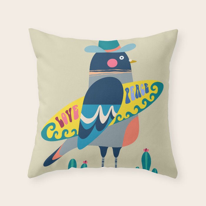 Surf Pigeon Throw Pillow Gallery Image 6