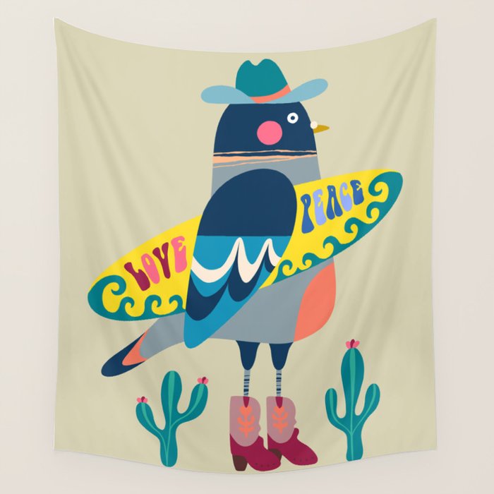 Surf Pigeon Wall Tapestry Gallery Image 1