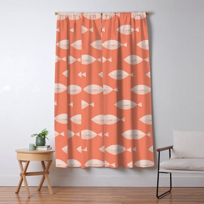 Sleepy Fish in Coral Blush Window Curtain Gallery Image 1