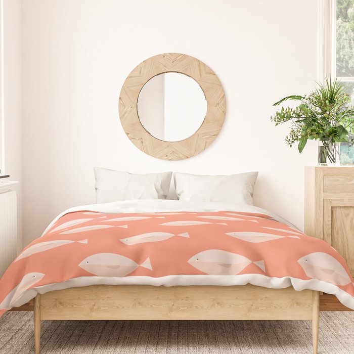 Sleepy Fish in Coral Blush Duvet Cover Gallery Image 3