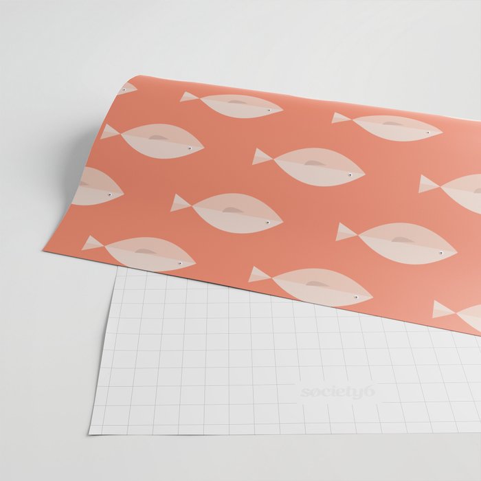 Sleepy Fish in Coral Blush Wrapping Paper Gallery Image 2