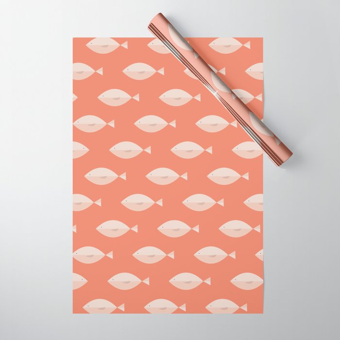 Sleepy Fish in Coral Blush Wrapping Paper Gallery Image 1