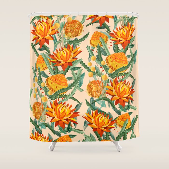 Botanical Australian natives orange on peach Shower Curtain Gallery Image 1