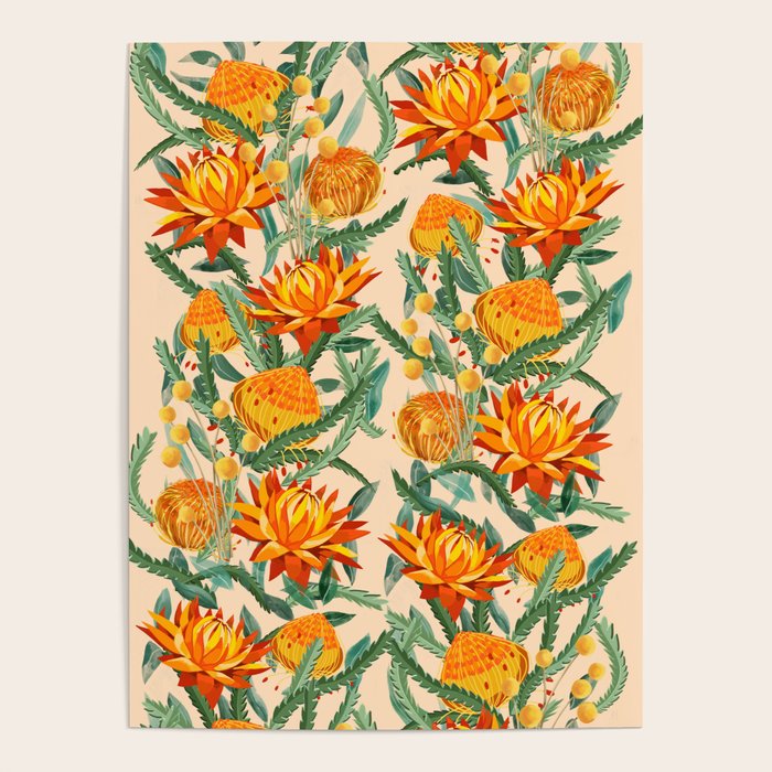 Botanical Australian natives orange on peach Poster Gallery Image 4