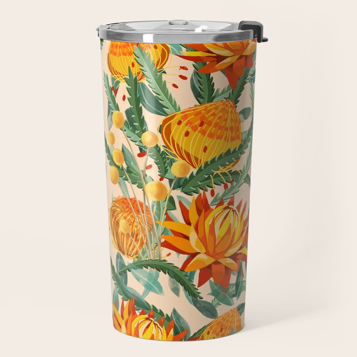 Botanical Australian natives orange on peach Travel Mug Gallery Image 2