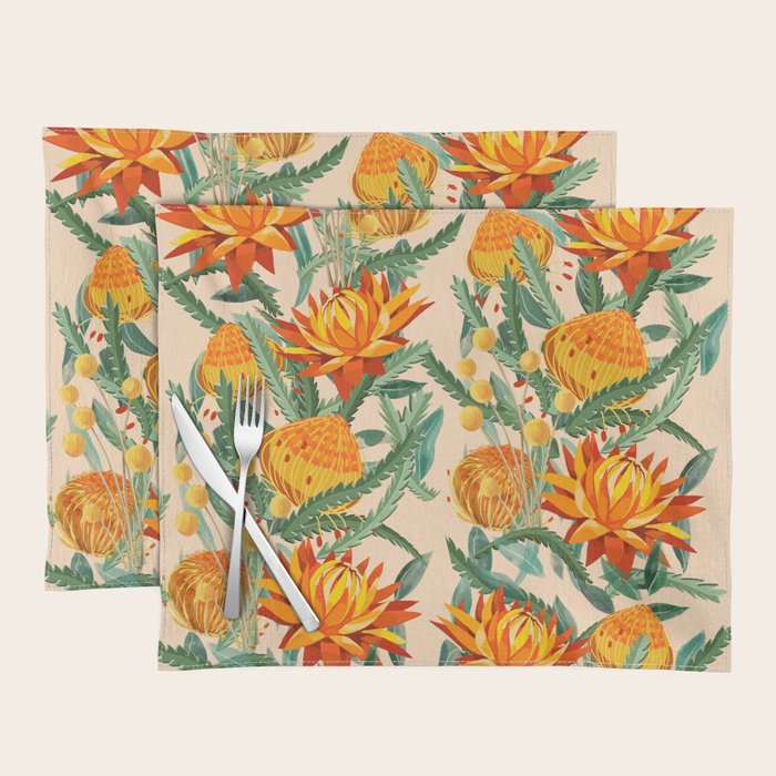 Botanical Australian natives orange on peach Placemat Gallery Image 1