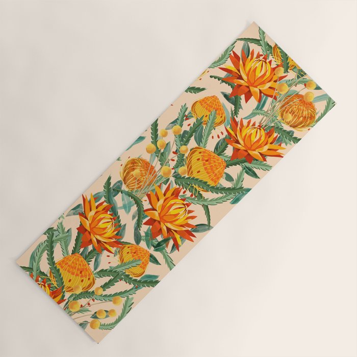 Botanical Australian natives orange on peach Yoga Mat Gallery Image 1
