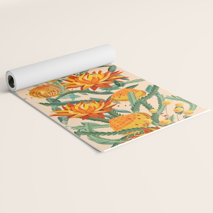 Botanical Australian natives orange on peach Yoga Mat Gallery Image 2
