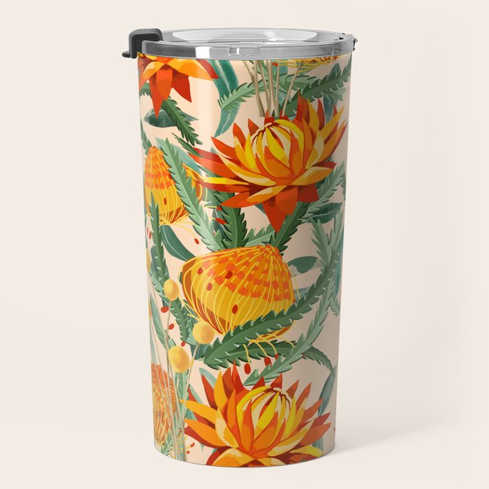 Botanical Australian natives orange on peach Travel Mug Gallery Image 3