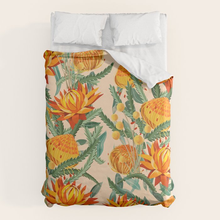 Botanical Australian natives orange on peach Duvet Cover Gallery Image 6
