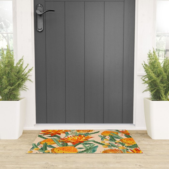 Botanical Australian natives orange on peach Welcome Mat Gallery Image 3