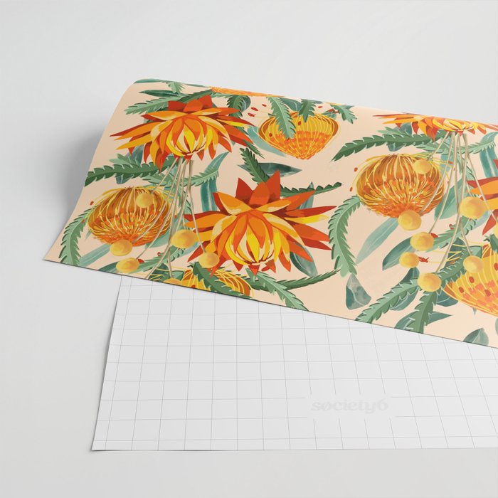 Botanical Australian natives orange on peach Wrapping Paper Gallery Image 2