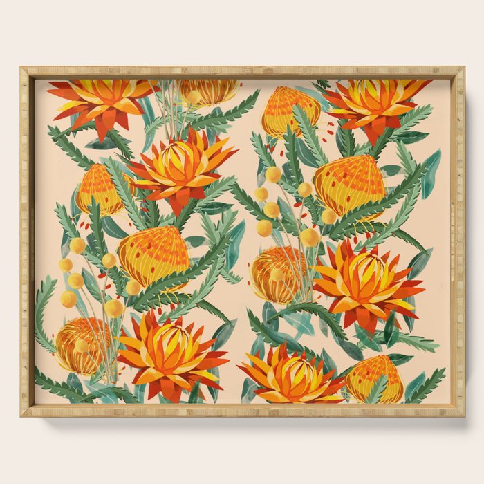 Botanical Australian natives orange on peach Serving Tray Gallery Image 1