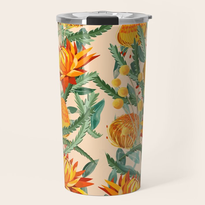 Botanical Australian natives orange on peach Travel Mug Gallery Image 1