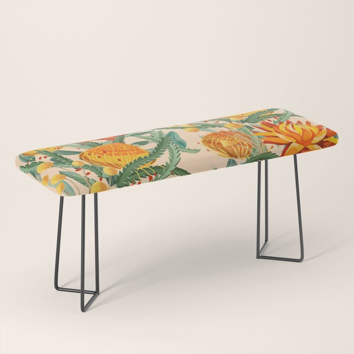 Botanical Australian natives orange on peach Bench Gallery Image 1