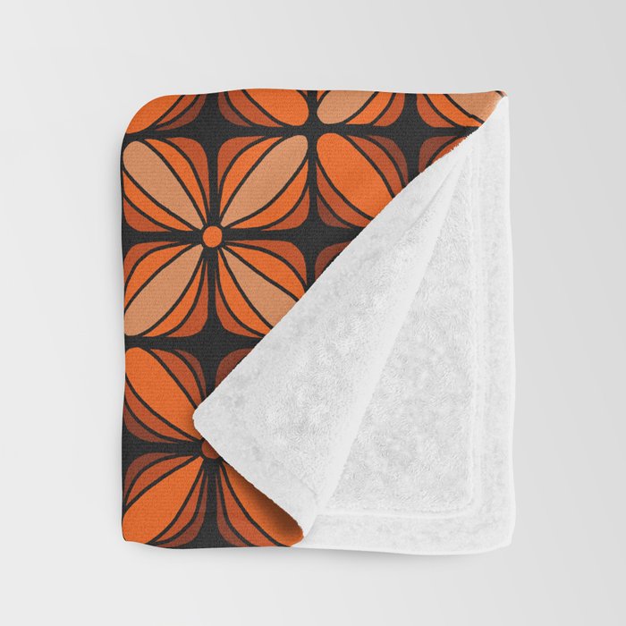 Retro 70s square mod flowers orange brown Throw Blanket Gallery Image 3