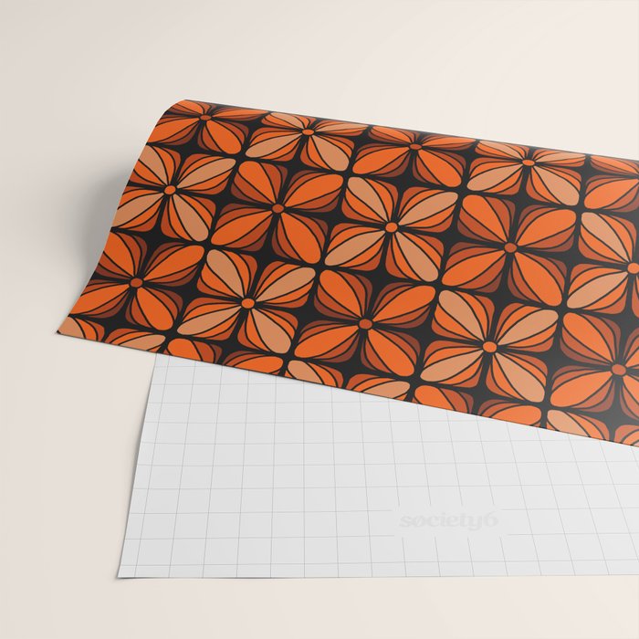Retro 70s square mod flowers orange brown Wrapping Paper Gallery Image 2