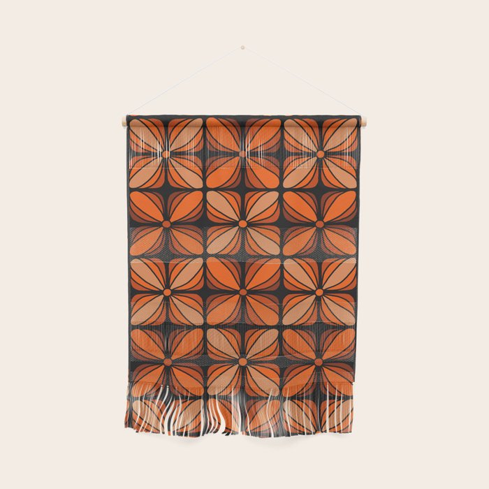 Retro 70s square mod flowers orange brown Wall Hanging Gallery Image 1