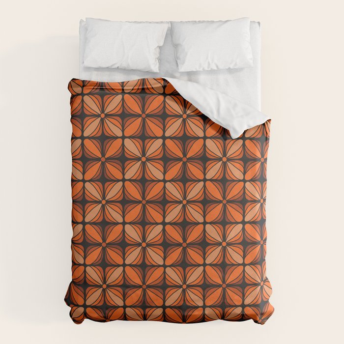 Retro 70s square mod flowers orange brown Duvet Cover Gallery Image 6