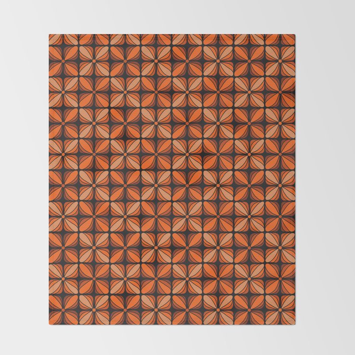 Retro 70s square mod flowers orange brown Throw Blanket Gallery Image 2