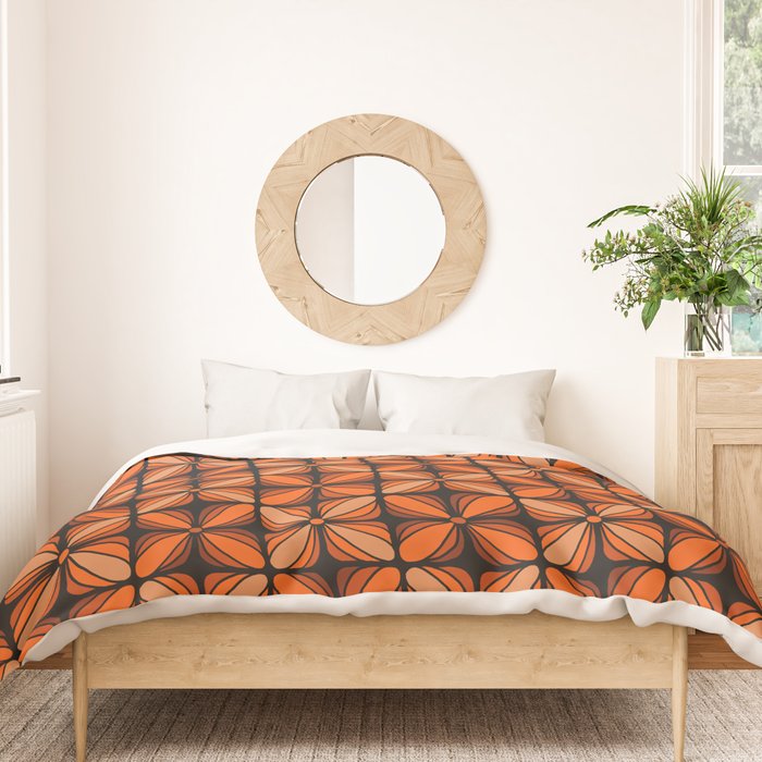 Retro 70s square mod flowers orange brown Duvet Cover Gallery Image 3