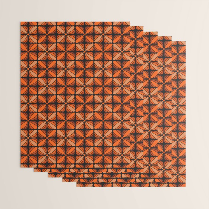 Retro 70s square mod flowers orange brown Wrapping Paper Gallery Image 3