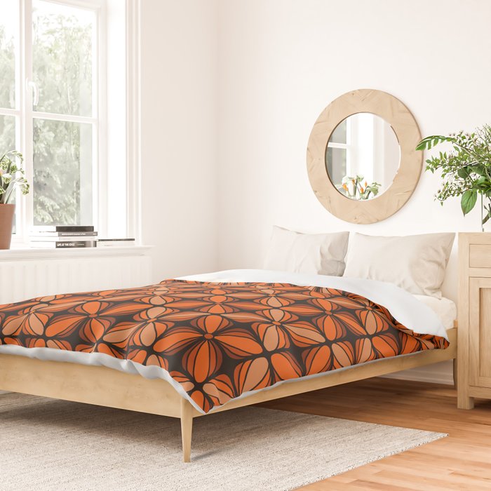 Retro 70s square mod flowers orange brown Duvet Cover Gallery Image 2