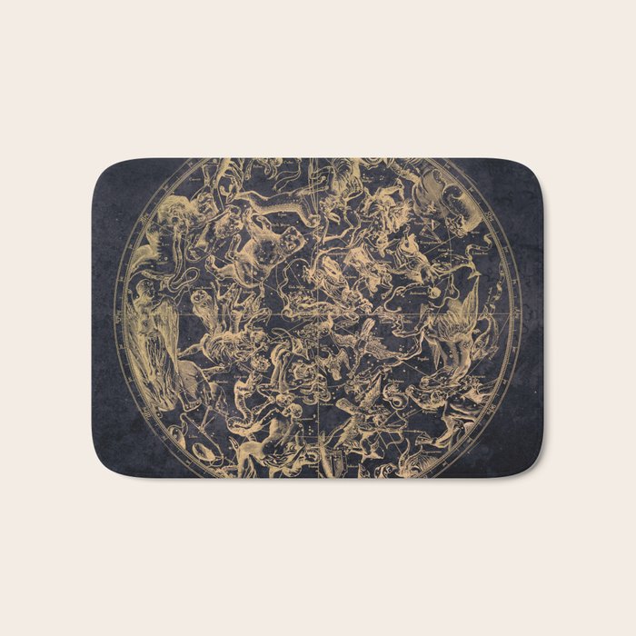 Vintage Constellations & Astrological Signs | Yellowed Ink & Cosmic Colour Bath Mat Gallery Image 1