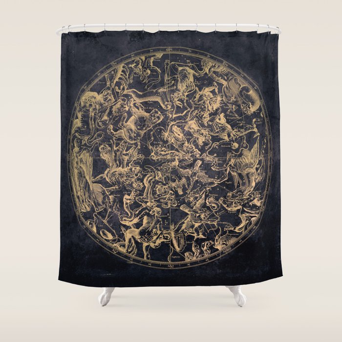 Vintage Constellations & Astrological Signs | Yellowed Ink & Cosmic Colour Shower Curtain Gallery Image 1