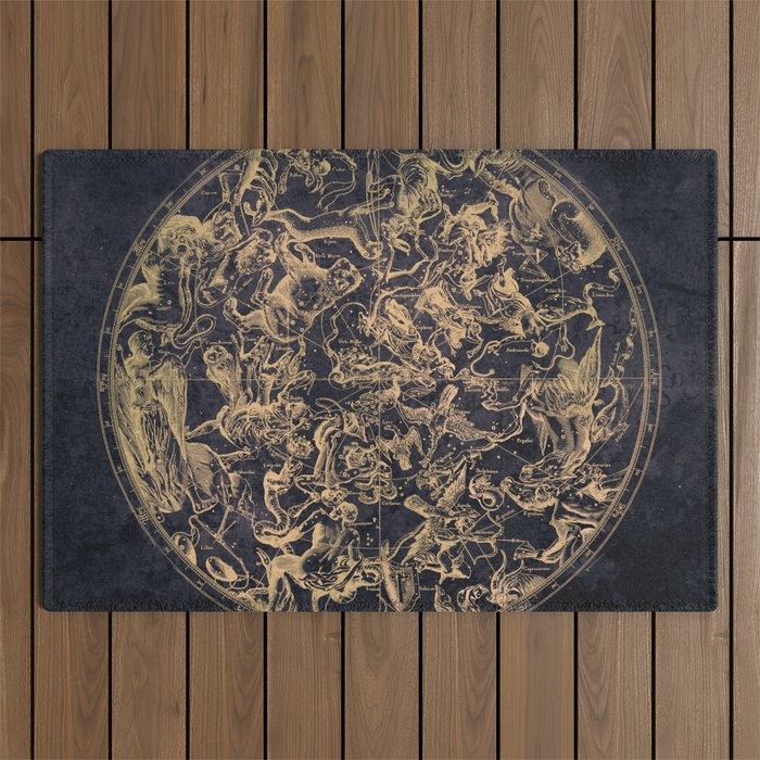 Vintage Constellations & Astrological Signs | Yellowed Ink & Cosmic Colour Outdoor Rug Gallery Image 1
