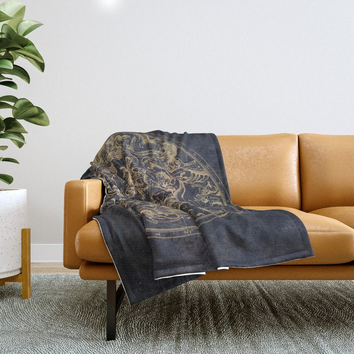 Vintage Constellations & Astrological Signs | Yellowed Ink & Cosmic Colour Throw Blanket Gallery Image 1