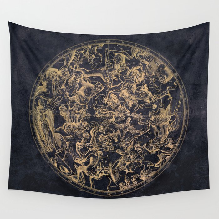 Vintage Constellations & Astrological Signs | Yellowed Ink & Cosmic Colour Wall Tapestry Gallery Image 4