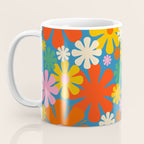 Colorful Flowers Retro 60s Aesthetic Floral Pattern on Blue Coffee Mug Gallery Image 3