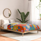 Colorful Flowers Retro 60s Aesthetic Floral Pattern on Blue Comforter Gallery Image 2