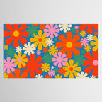 Colorful Flowers Retro 60s Aesthetic Floral Pattern on Blue Tablecloth Gallery Image 2