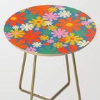 Colorful Flowers Retro 60s Aesthetic Floral Pattern on Blue Side Table Gallery Image 2