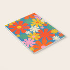 Colorful Flowers Retro 60s Aesthetic Floral Pattern on Blue Notebook Gallery Image 3