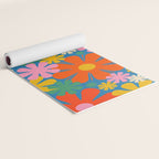 Colorful Flowers Retro 60s Aesthetic Floral Pattern on Blue Yoga Mat Gallery Image 2