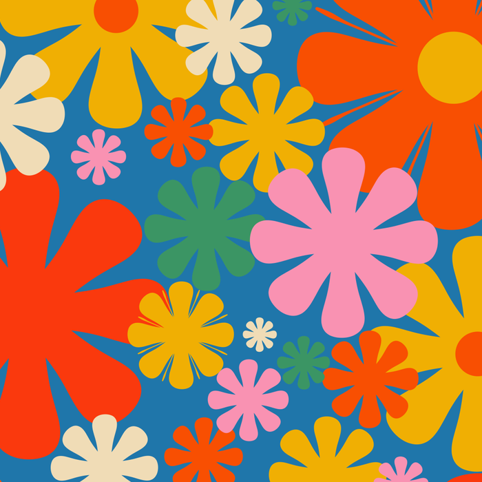Colorful Flowers Retro 60s Aesthetic Floral Pattern on Blue Coffee Mug Gallery Image 2