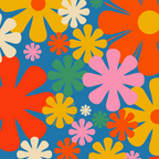 Colorful Flowers Retro 60s Aesthetic Floral Pattern on Blue Coffee Mug Gallery Image 2