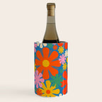 Colorful Flowers Retro 60s Aesthetic Floral Pattern on Blue Wine Chiller Gallery Image 3