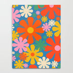 Colorful Flowers Retro 60s Aesthetic Floral Pattern on Blue Notebook Gallery Image 4