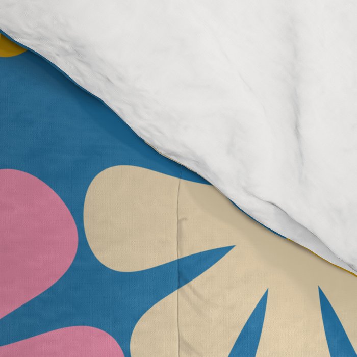Colorful Flowers Retro 60s Aesthetic Floral Pattern on Blue Comforter Gallery Image 4