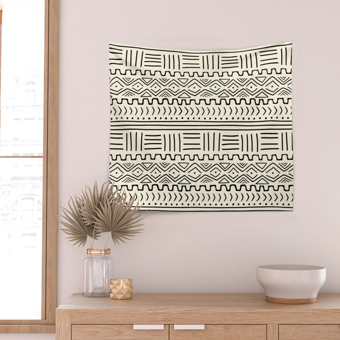 Mud Cloth on Cream Wall Tapestry Gallery Image 2