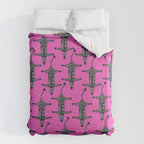 Modern abstract minimalistic zebras illustration in fuchsia pink background  Duvet Cover Gallery Image 6