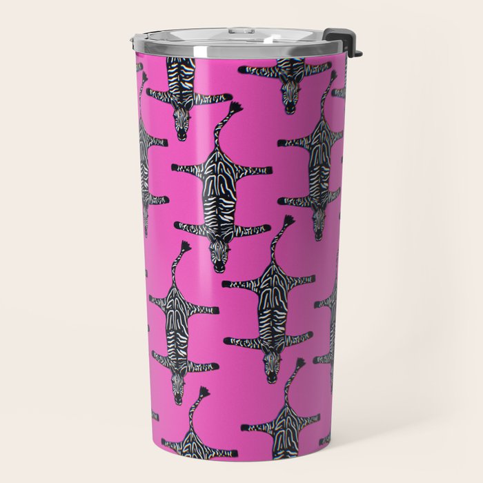 Modern abstract minimalistic zebras illustration in fuchsia pink background  Travel Mug Gallery Image 2
