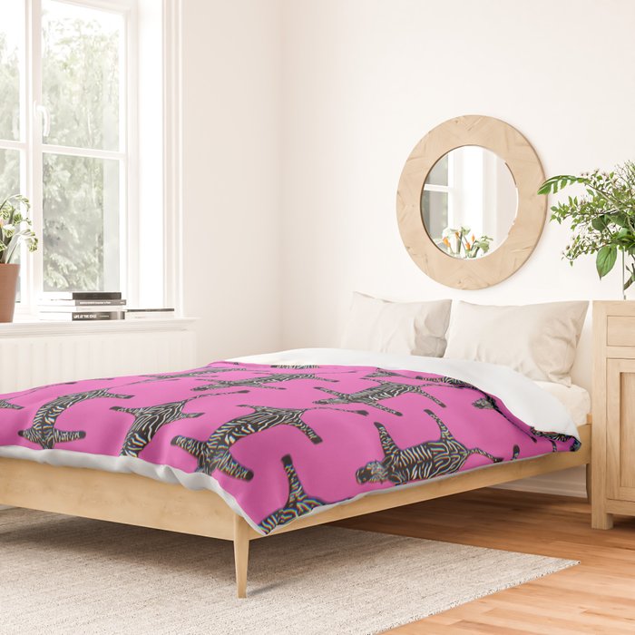 Modern abstract minimalistic zebras illustration in fuchsia pink background  Duvet Cover Gallery Image 2