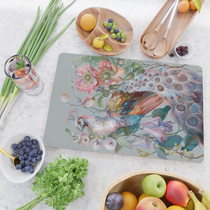 Floral Peacock Garden Cutting Board Gallery Image 2
