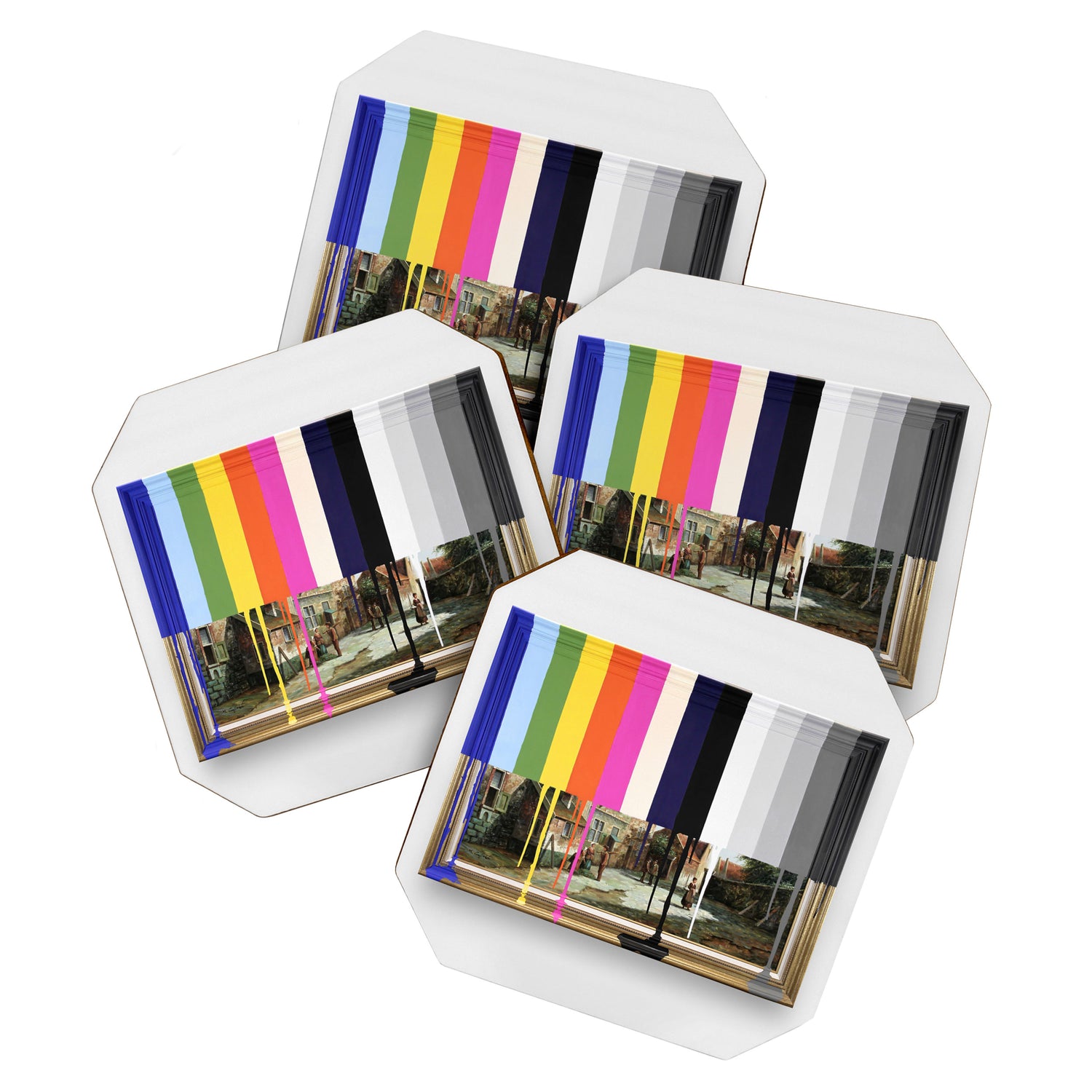 Garage Sale Painting of Peasants with Color Bars Coaster Gallery Image 1