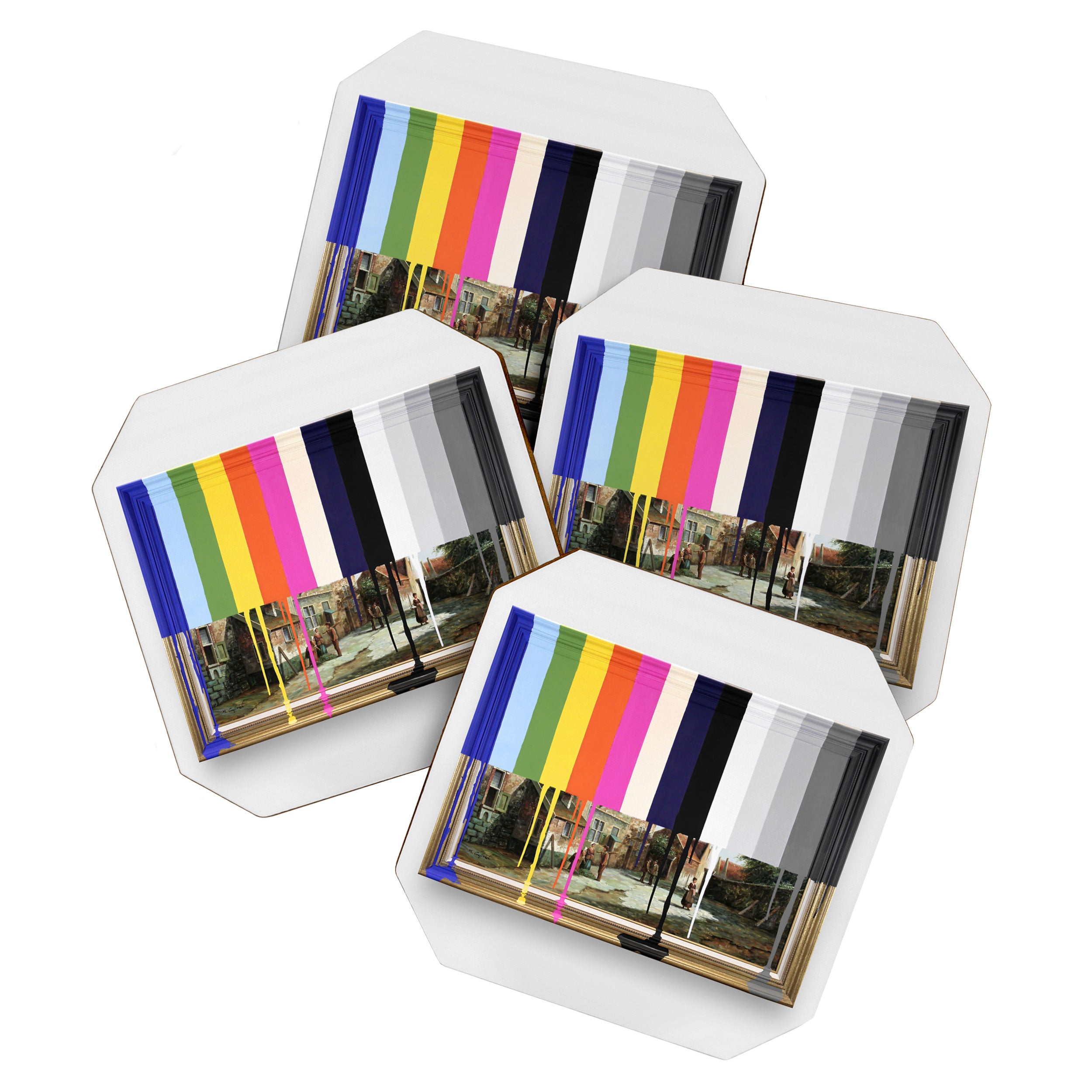 Garage Sale Painting of Peasants with Color Bars Coaster Gallery Image 1